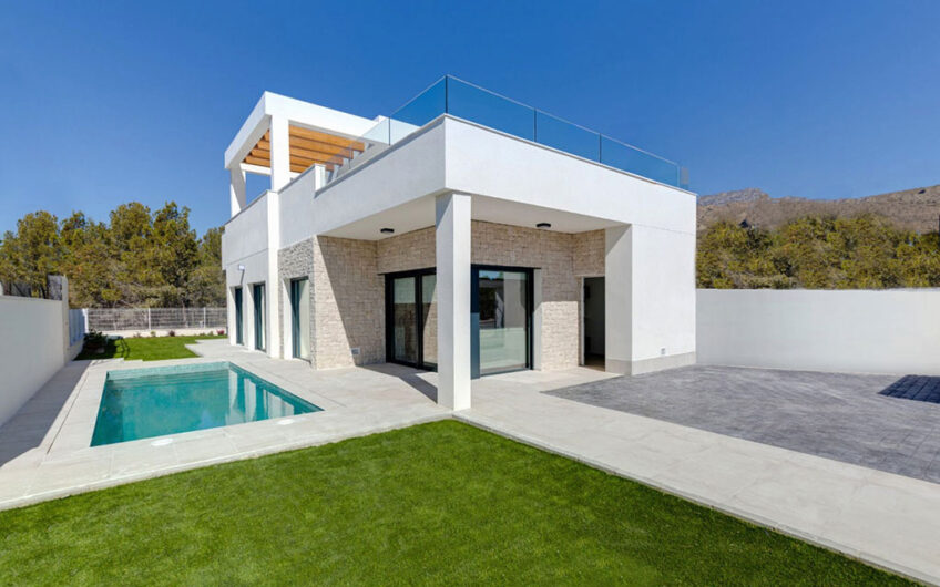 Chalet solárium, piscina y vistas al mar en Finestrat